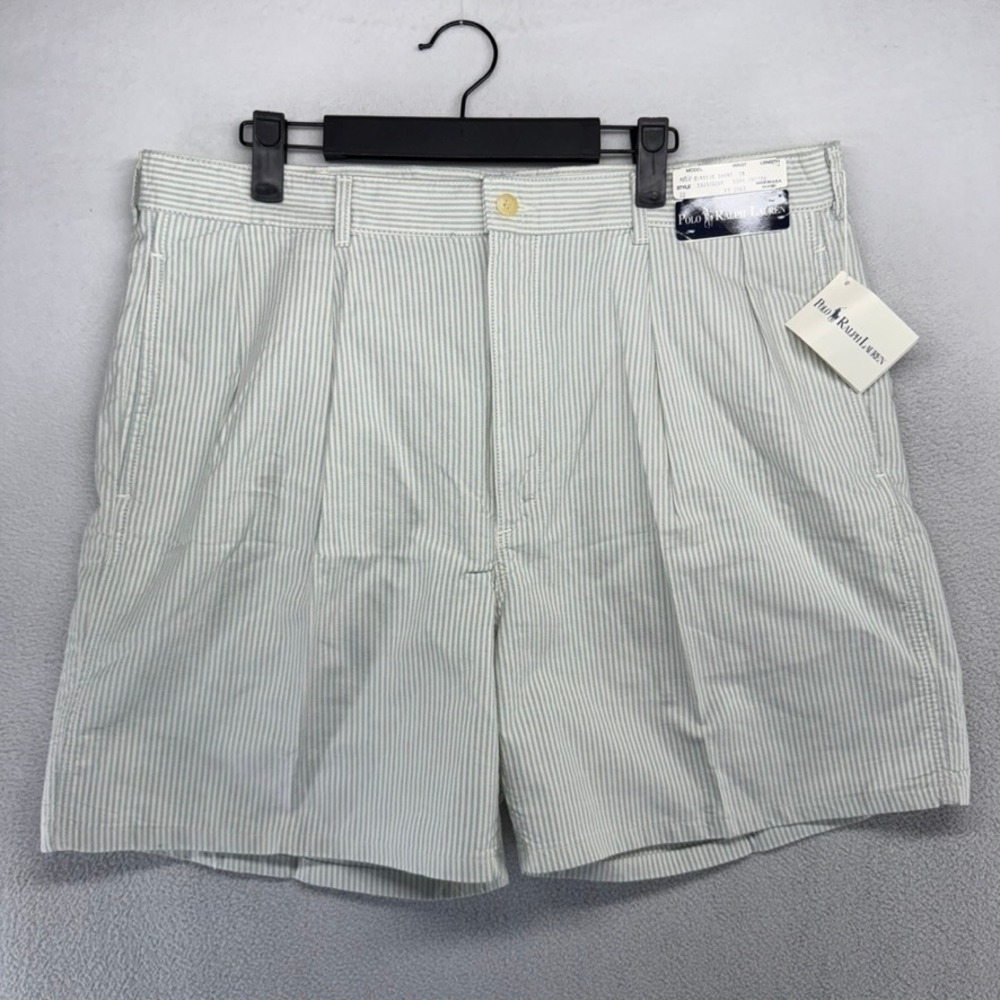 Vintage Ralph Lauren Shorts Mens 38 Blue White Pleated Made In USA Deadstock 90s
